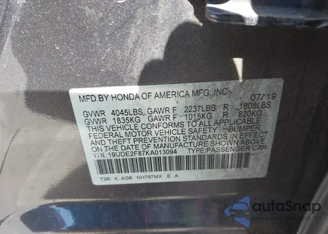 2019 Acura Ilx Premium A-Spec Packages/Technology A-Spec Packages из США, поврежденный, VIN 19UDE2F87KA013094